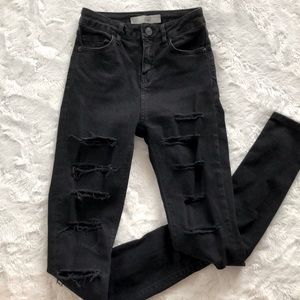 Top shop black skinny jeans with rips - size 25
